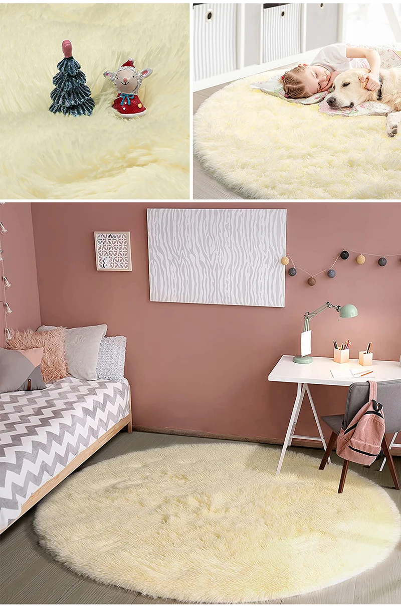 Fluffy Round Rugs For Girls Bedroom Soft Shaggy White Carpet In The Living Room Bedside Rugs Pink Home Decor Hairy Baby Play Mat