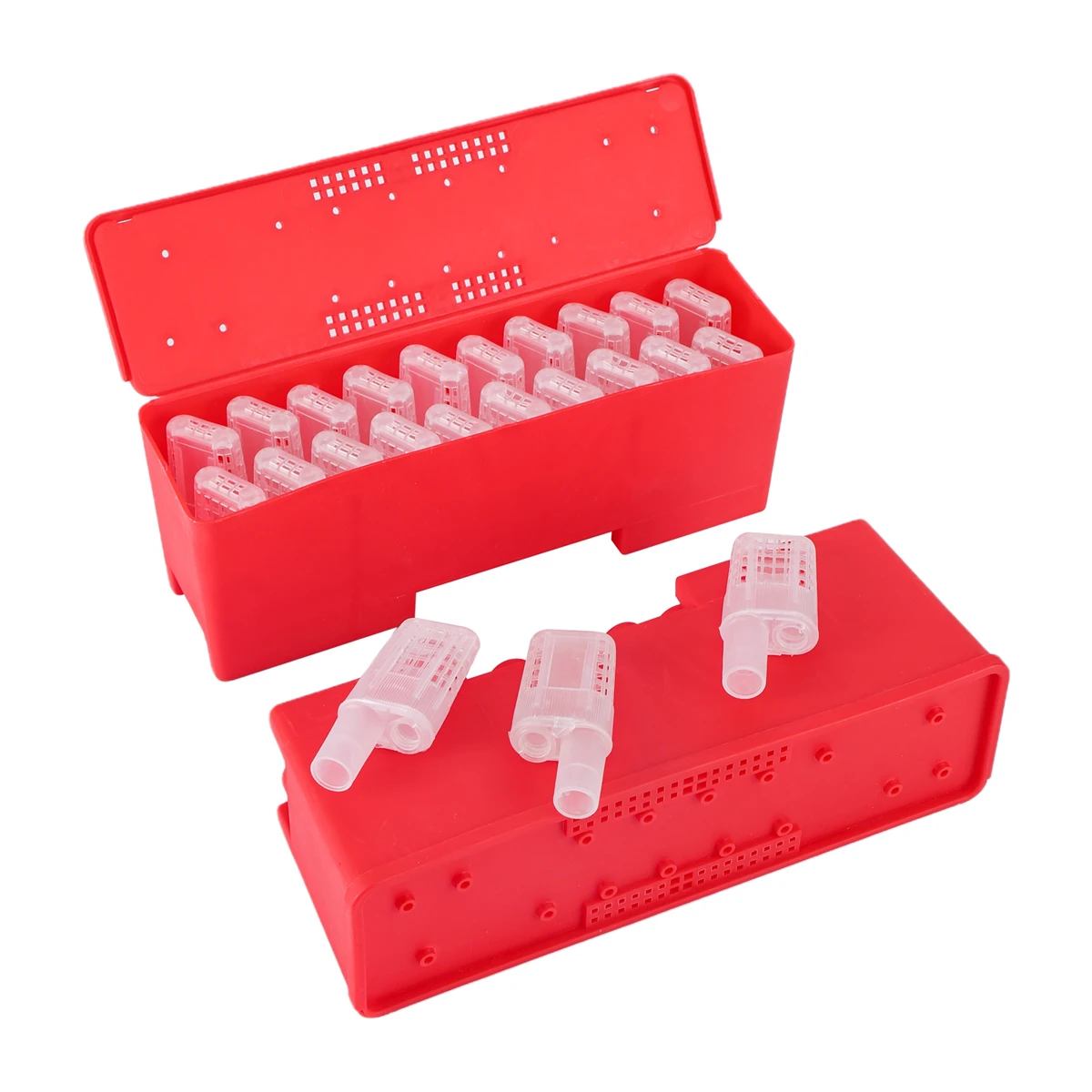 Queen Bee Transport Box Kit 20Pcs White Queen Bee Cages Red Large Transport Box Rearing Incubator Moving Isolator