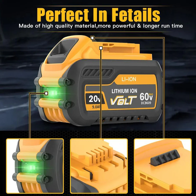 Lithium-ion Battery For Dewalt 20V/60V MAX Battery 9Ah DCB609 For DCB200 DCB201 DCB609 DCB182 DCB204 for Dewalt 20V power tool battery,rechargeable battery