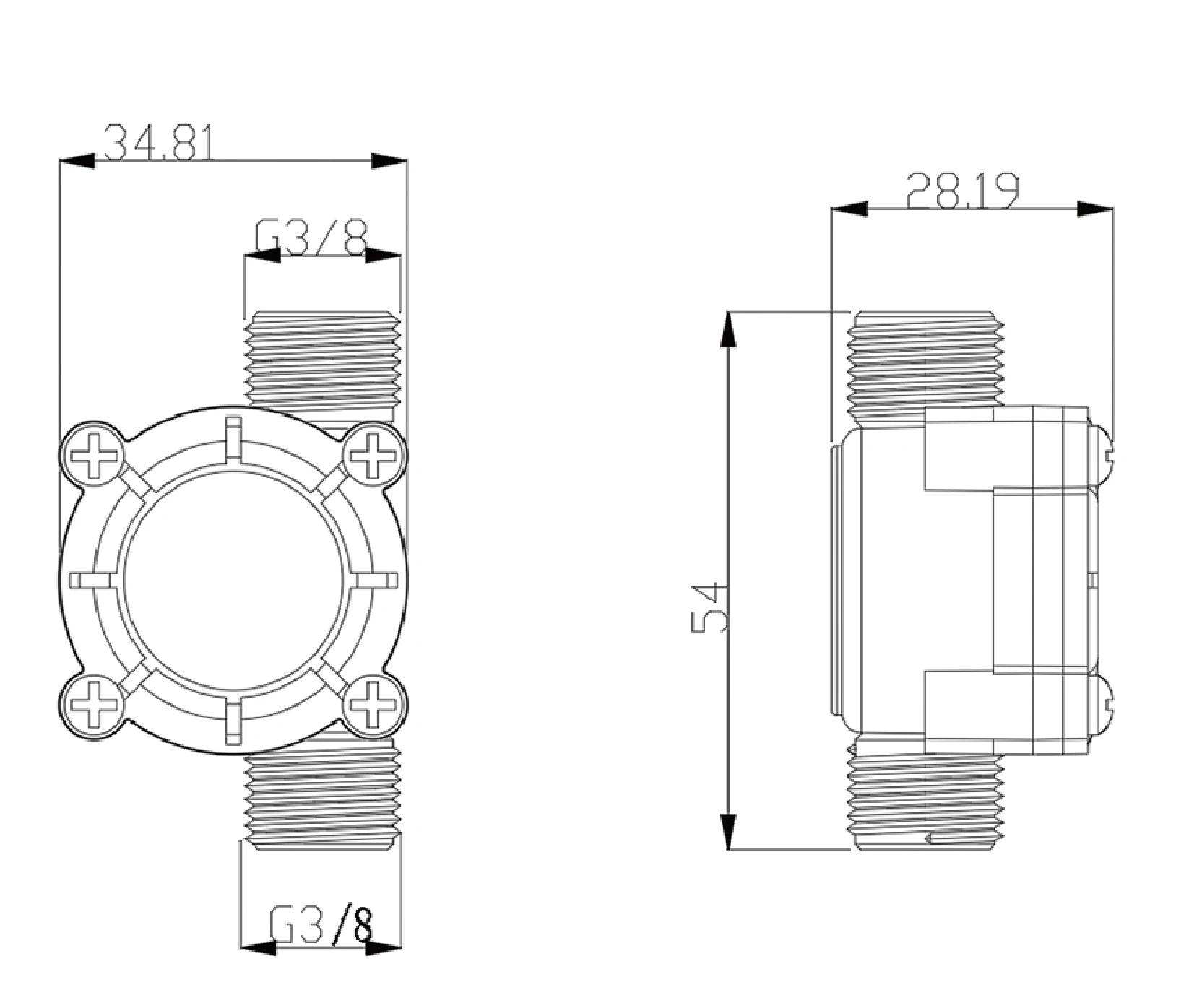 YF-S401 / YF-S402 Hall Effect PE Water Flow Sensor G1/2 G3/4 Inline Liquid Flow