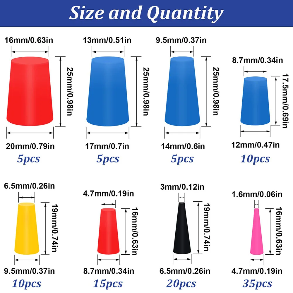 105 Pcs High Temp Masking Plugs Powder Coating Silicone Cone Plugs Assortment Kit Car Maintenance Reusable Accessories 4