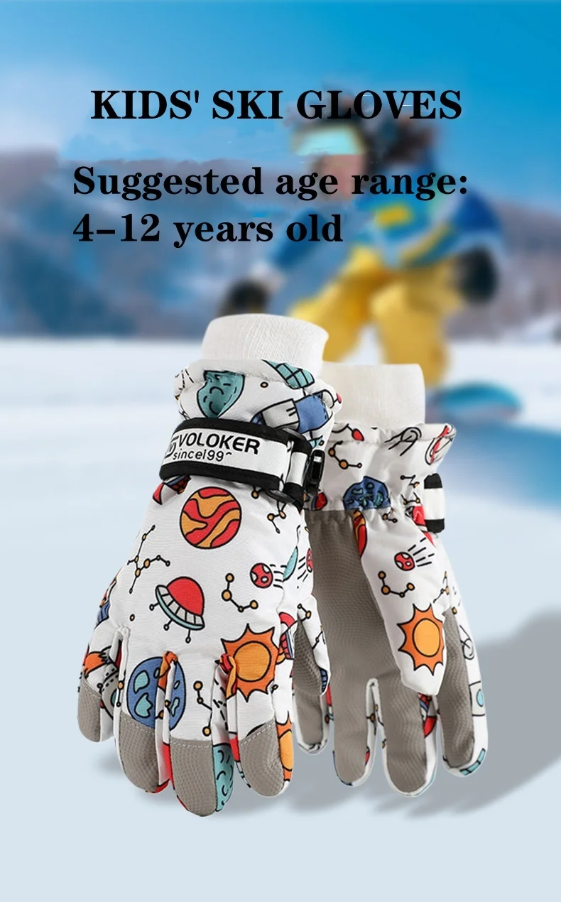 Children's skiing cartoon warm gloves with fleece, cold and waterproof, winter children's cycling gloves, all finger_voghion.com