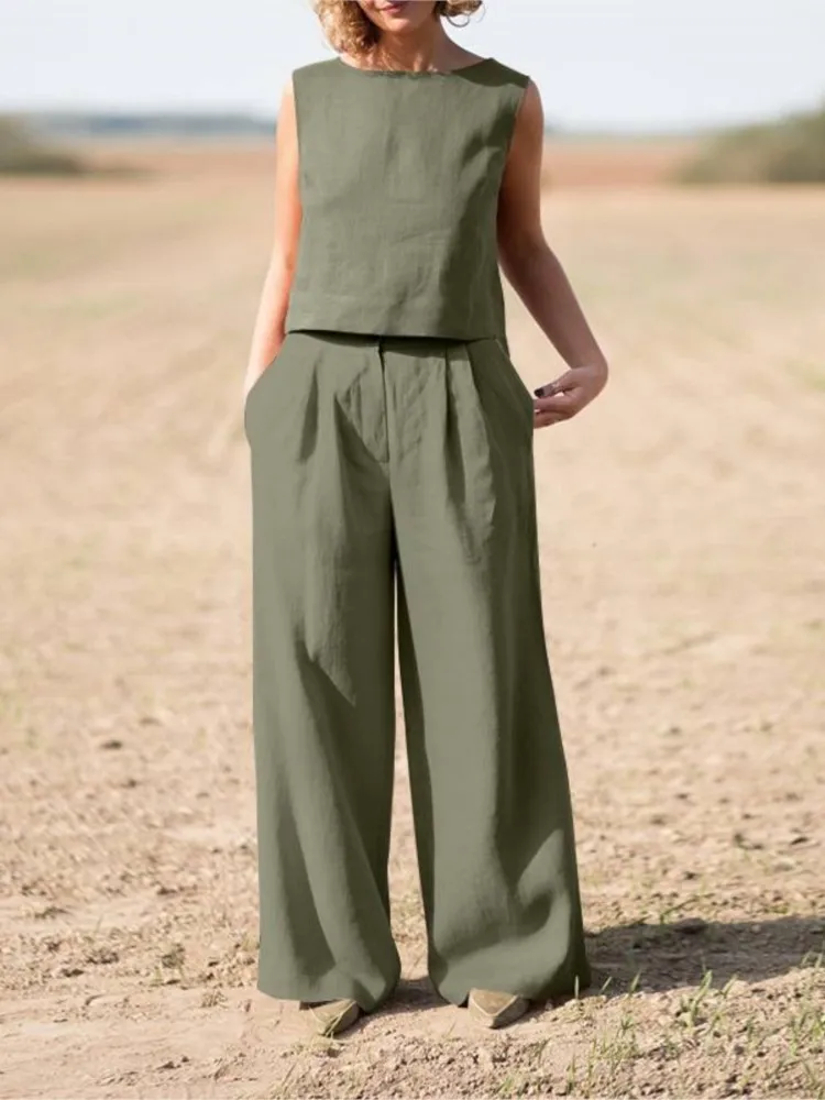 【MODERNIF】Less two-tuck cotton wide pants Ivanna Gauze Wide Leg Pant – Threads 4 Thought