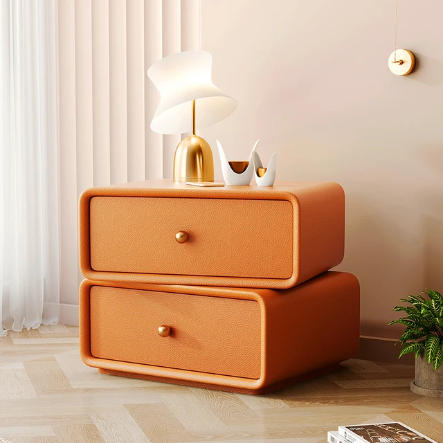 Rotating Bedside Table - Creative 2 Drawers Storage