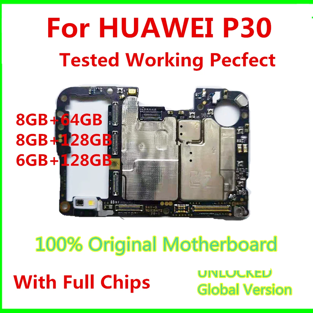 

Original Work Well Unlocked For HuaWei P30 Motherboard 64GB 128GB Logic Board with Full Chips Android System Mainboard