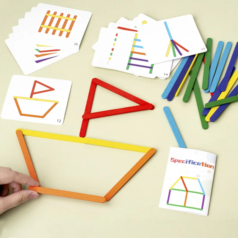 Wooden DIY Ice Cream Stick Puzzle Children's Rainbow Stick Thinking Puzzle Challenge Table Games Kids Montessori Educational Toy 3