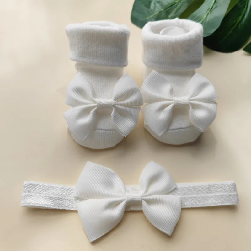 2Pcs/Set Baby Girls Headband + Socks Set 0-12 Months Cute Toddler Princess Socks Autumn Infant Bowknot