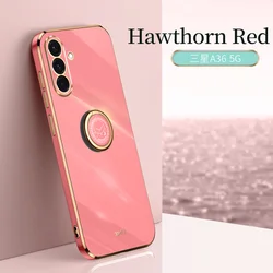 Elegant Finger Ring Plated Silicone Phone Case with 360° Rotating Holder - A06 (Wine red with ring)