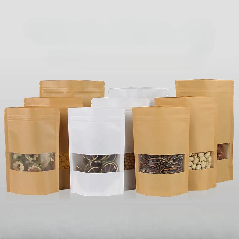 

Window Opening Self Sealing Bag Tea Nut Packaging Kraft Paper Self Supporting Self Sealing Bag Dry Fruit Sealed Bags Food Pouch