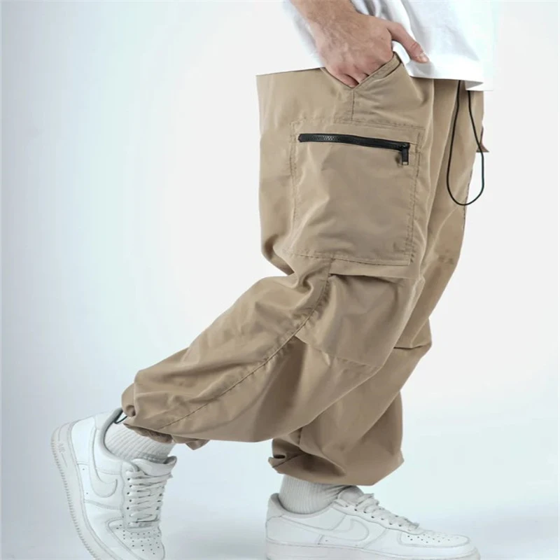 

Outdoor Casual Drawstring Cargo Pants 2024 Fashion Stitching Pocket Baggy Pant New Arrival Mid Waist Men's Trouser Men Clothing