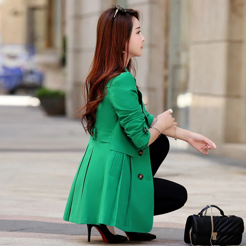 

Fashion Windbreaker Women Mid-Length Spring Autumn 2023 New Korean Double Breasted Waist Slim Trench Coat Female Tide 4XL G2443
