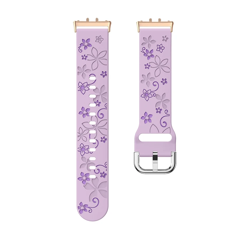 Floral Engraved Watch Band with Silver Rose Gold Metal Connector - Women's Replacement Wristband