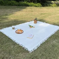 Picnic Blanket with Tassel Camping Mat Lawn Pad for Outdoor Travel Portable Knitting Tablecloth Nap Bedspread 2