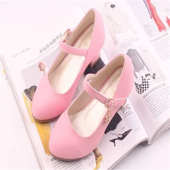 Children Girls Leather Shoes White Princess High Heel Shoes For Kids ...