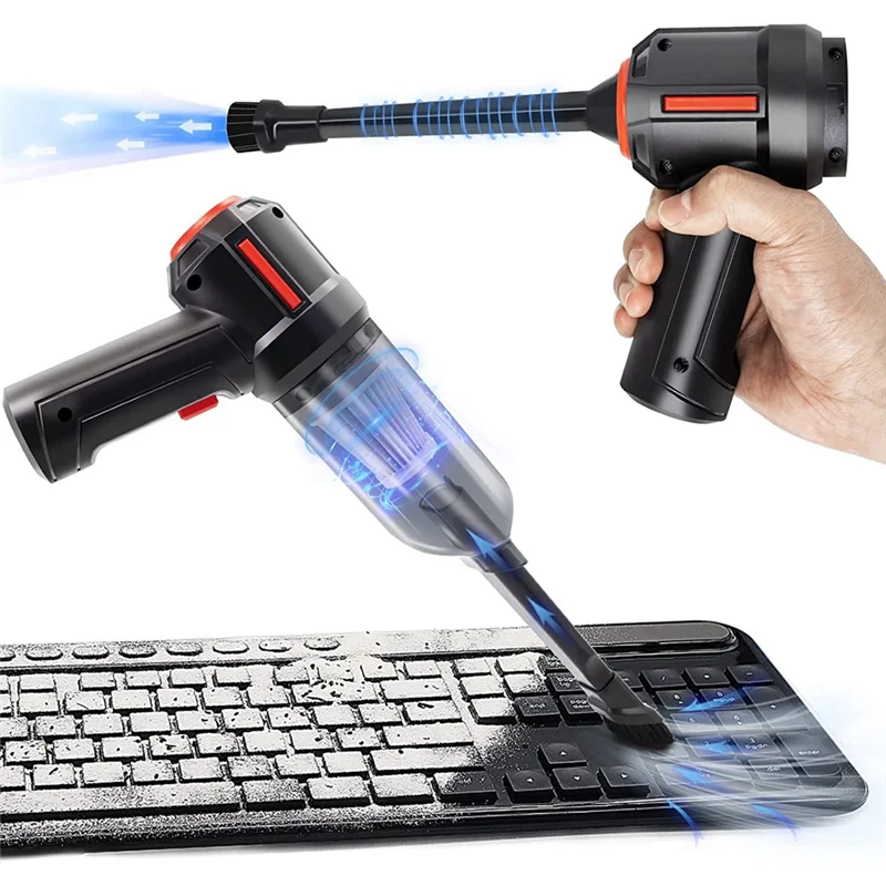 Compressed Air Duster & Mini Vacuum Keyboard Cleaner 3-In-1, Portable Electric Air Can, Cordless Computer Cleaning Kit 3