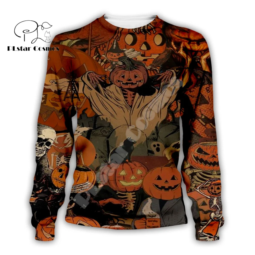 Halloween Pumpkin Skull Ghost Tattoo Retro Colorful Tracksuit Harajuku Pullover 3DPrint Streetwear Casual Jacket Funny Hoodies 0