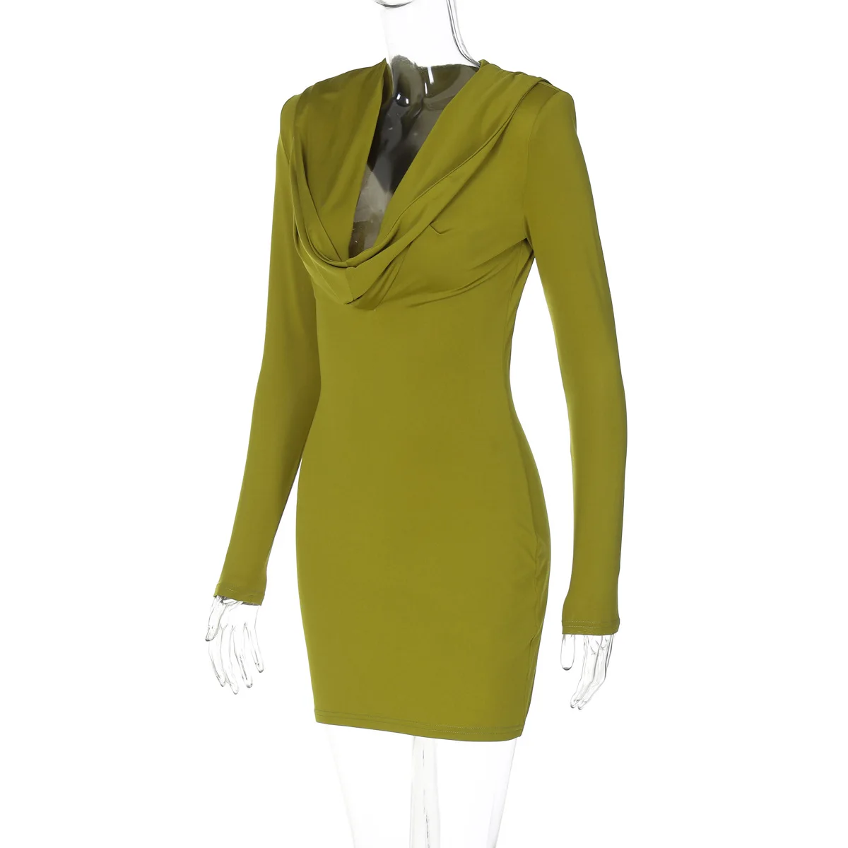 Elegant Deep V Hooded Long Sleeve Solid Bodycon Eveing Dress Mini Wholesale Prom Ladies Dress Autumn Fashion Casual Dress