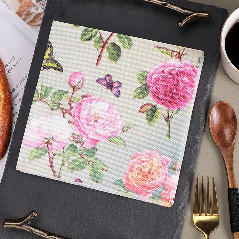 Flower Butterfly Printed Paper Disposable Tableware Napkin Tissues 20Pcs/pack 33x33cm Wedding Party Decoration