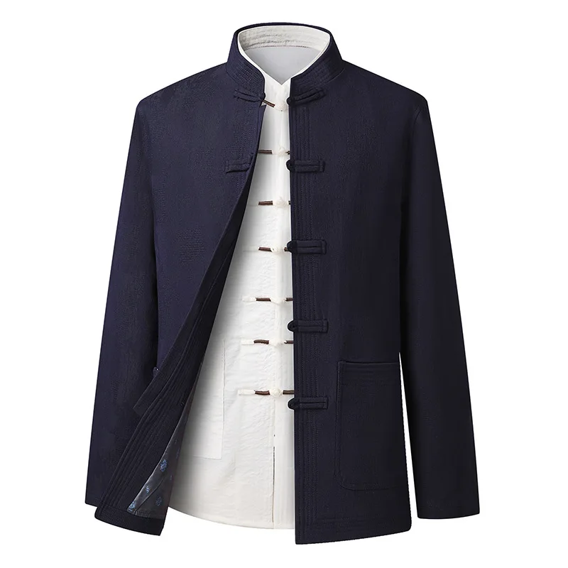 Chinese Traditional Retro Tang Top Clothe Coat Man Long Sleeve Tang Suit Mandarin Collar Jacket Oriental Cotton Kung Fu Shirt