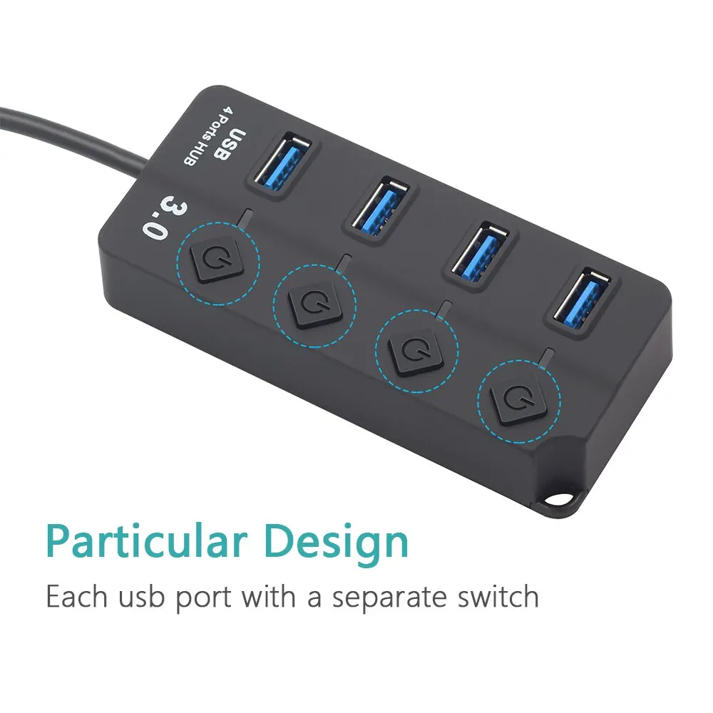 HUB USB 3.0 USB Splitter 2.0 4-in-1 USB Adapter Multi-Port Independent Power Switch Extender 30CM Cable 3