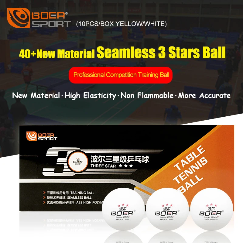 

BOER 3 Stars Seamless Ping Pong Ball 40+ ABS New Material Durable High Elasticity Table Tennis Balls for Training Competition