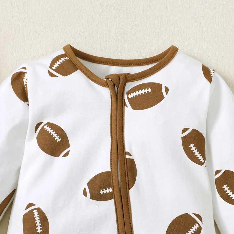 Citgeett Autumn Infant Baby Girls Boys Romper Rugby Print Long Sleeve Jumpsuits Fall Casual Clothes Zipper Suit