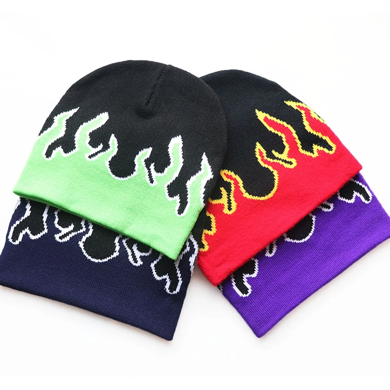 

Beanie Women Hat Winter Knit Fire Pattern Autumn Warm Skiing Accessory For Sports Outdoor