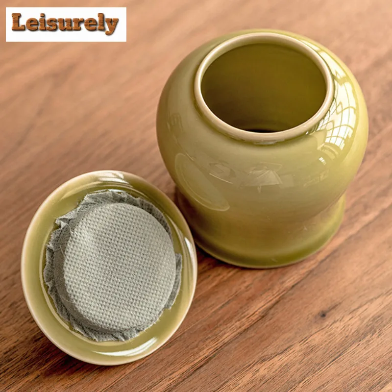 200ml Yaozhou Kiln Celadon Tea Box Organizer Moisture-proof Japanese Vine Melon Storage Tank Containers Tea Caddy Tableware Gift