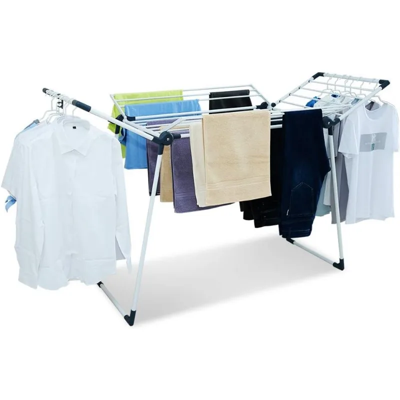 Clothes Drying Rack Adjustable Gullwing and Foldable Space-Saving Laundry Rack for Indoor or Outdoor Use, Grey