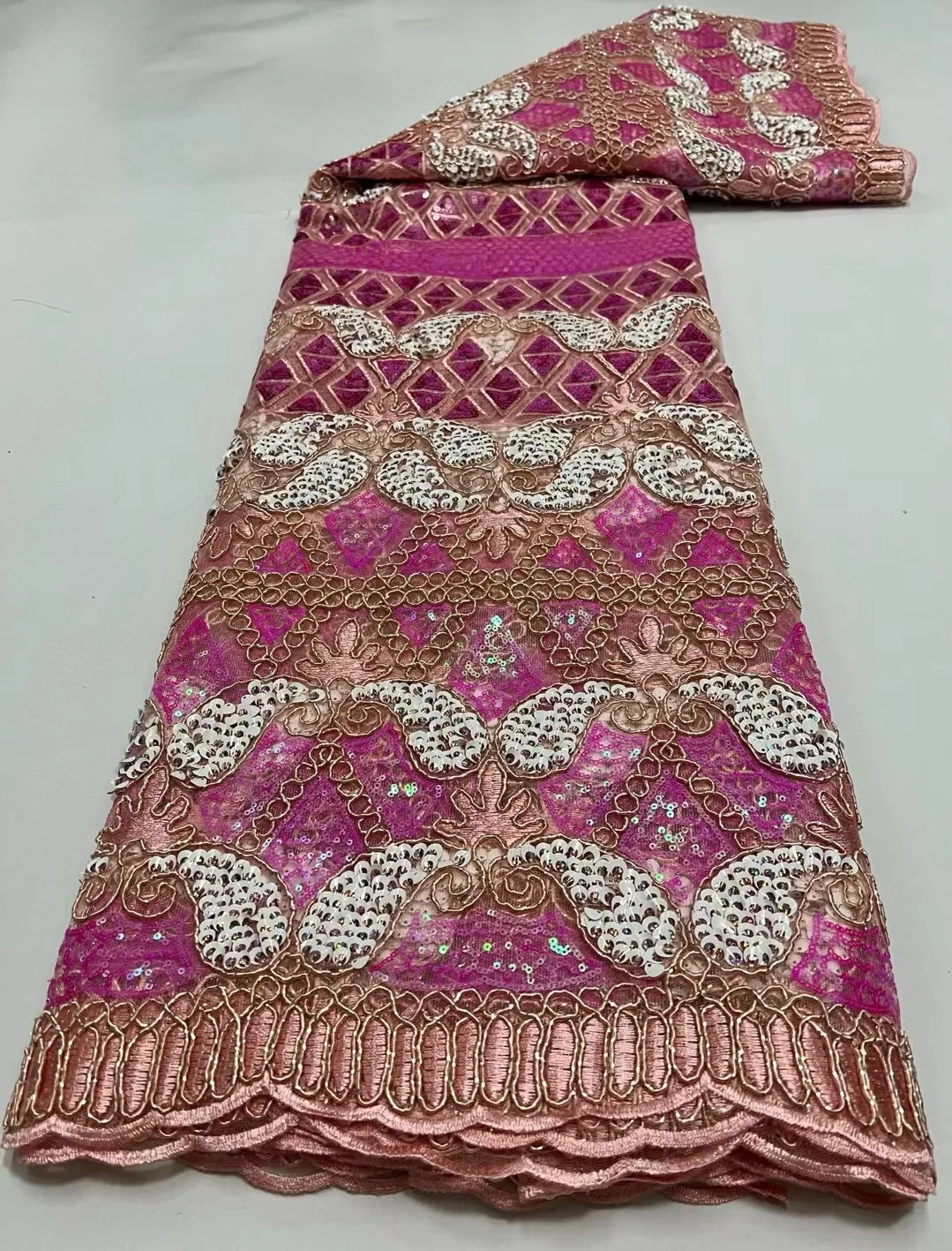 

Розовая африканская кружевная ткань с блестками, 2022 Яркая Ткань для вечерней нигерийской вышивки, кружевная ткань для вечерние KHD22125