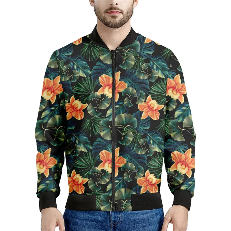thumbnail image 1 of Chaqueta con estampado de flores hawaianas para hombre, sudaderas con estampado 3D de plantas coloridas, mangas largas, abrigos con cremallera para primavera y otoño, 1 of 5