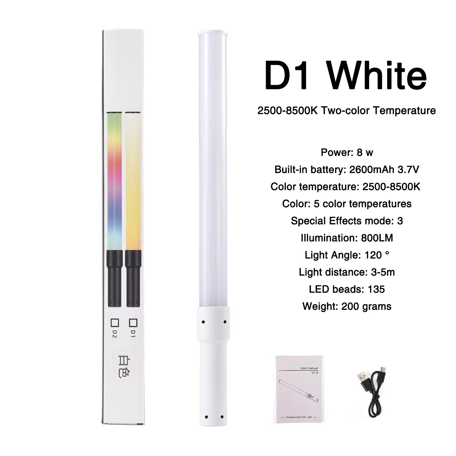 

New Stick Light Wand Lightweight Handheld Tube Light Led Video Light 2500-9000k 2600mAh Photography Studio Lamp Type-C