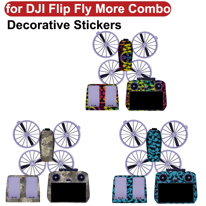 For DJI Flip Drone Body Decorative Sticker Kits Charging Hub&RC 2 Remote Controller Protection Film Anti-Scratch Cover Fly More