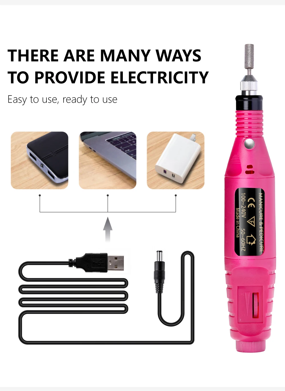 Description Picture 5 of itemLULAA USB Portable Electric Nail Sander Nail Drill Machine Milling Cutter For Manicure Set Gel Polish Remover Kits Tools