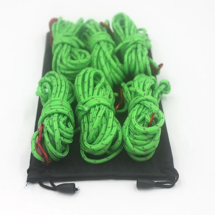 

6pcs /set -4meterdiameter Reflective Camping Tent Guy Line with Camping Style Buckle with 1 Storage Bag Camping Accessories