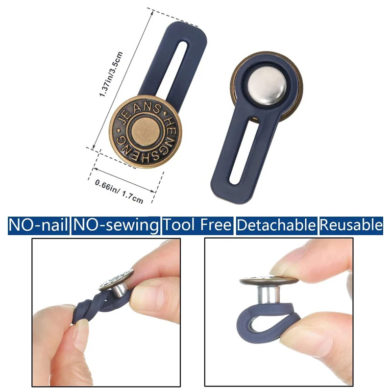 10pcs Magic Jeans Buttons Metal Silicone Pants Waist Extender Nail-free  Free Sewing Detachable Adjustable Button Clothing Buckle