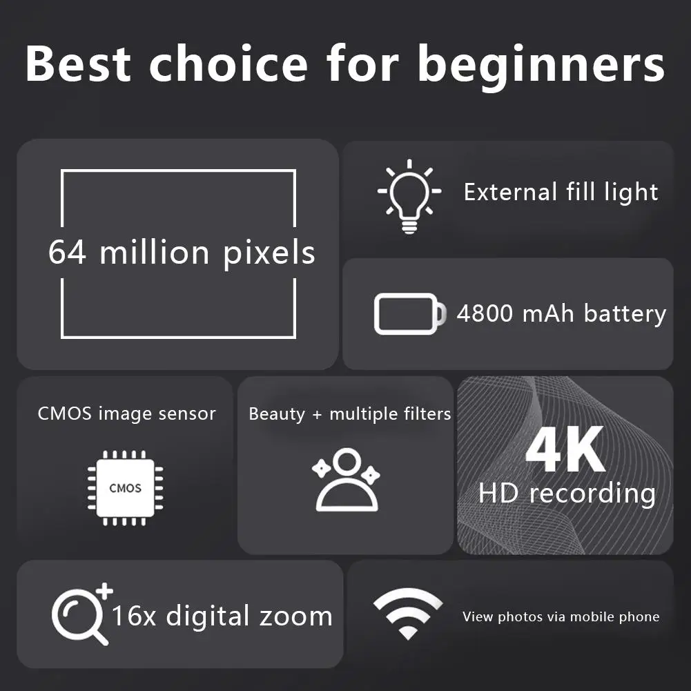 WiFi Camera Portable 4K Ultra High Definition Camera 16X Digital Zoom IR Night Vision Filling Light Retro CCD 1PCS