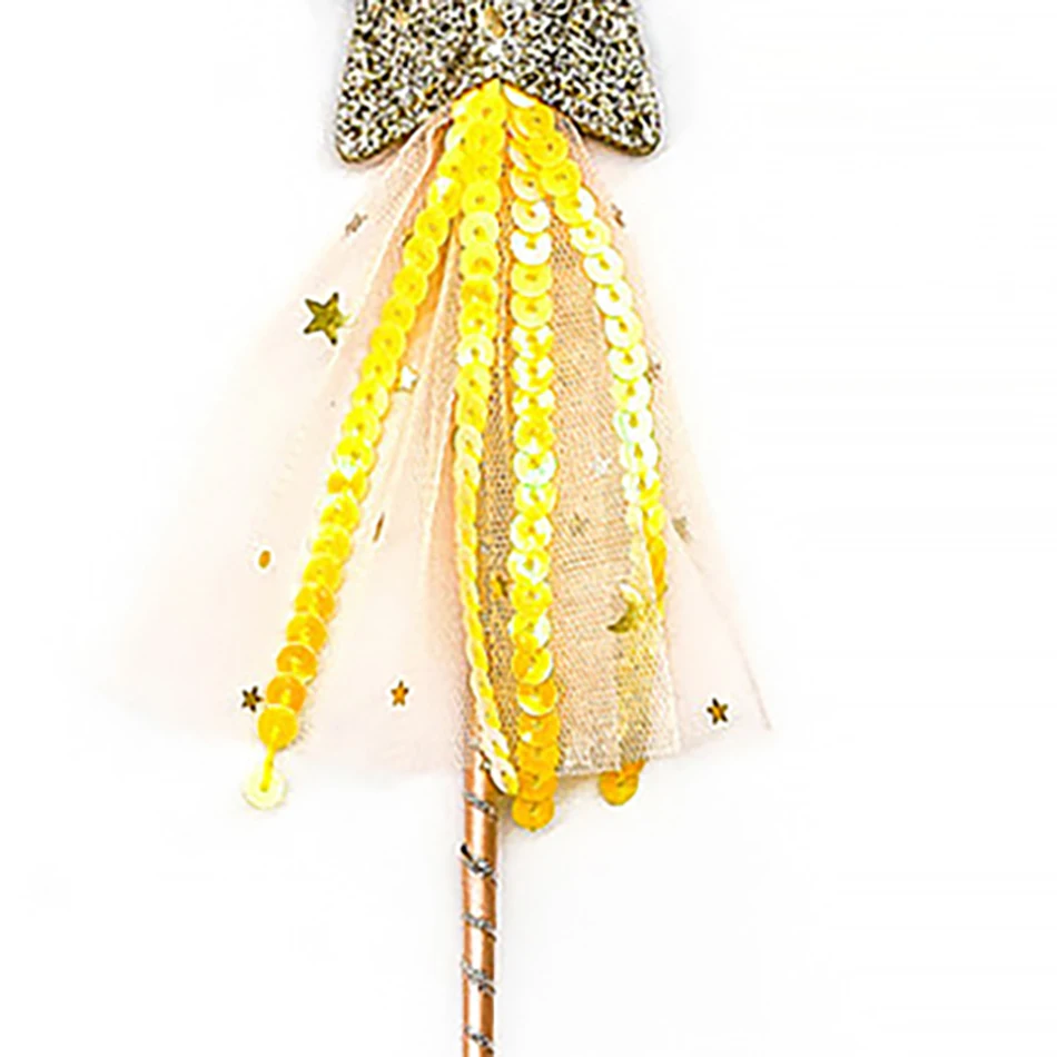 Children Five Point Stars Wand with Tassels Ribbon Halloween Princess Magic Accessory with Glitter Star Great for Themed Parties 5
