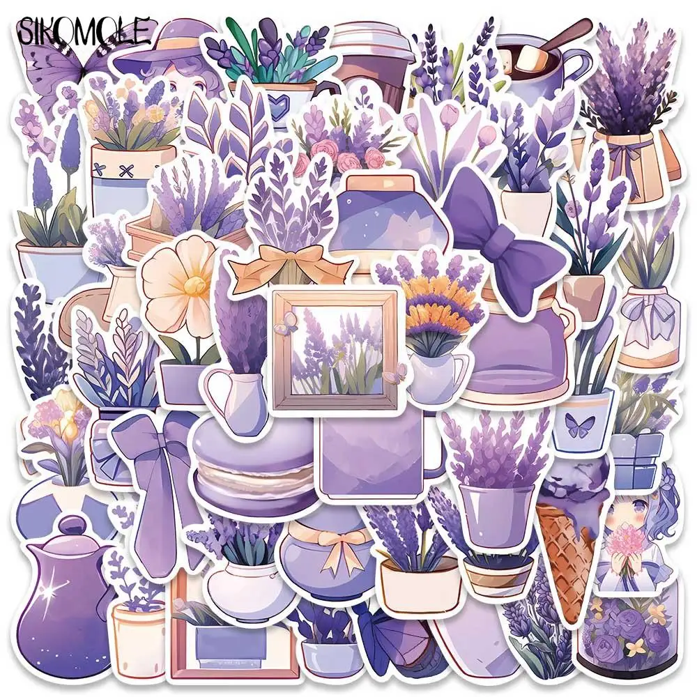 

10/30/50PCS Purple Cartoon Lavender Graffiti Stickers Kawaii Plant Flowers DIY Suitcase Skateboard Laptop Luggage Sticker Decals