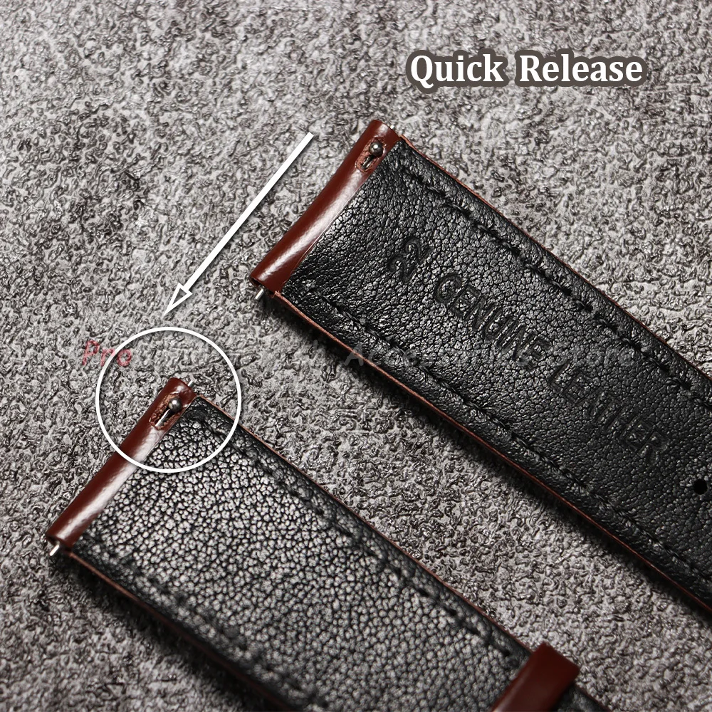 Glossy Stitching Leather Watchband - Quick Release, Waterproof, Unisex Design