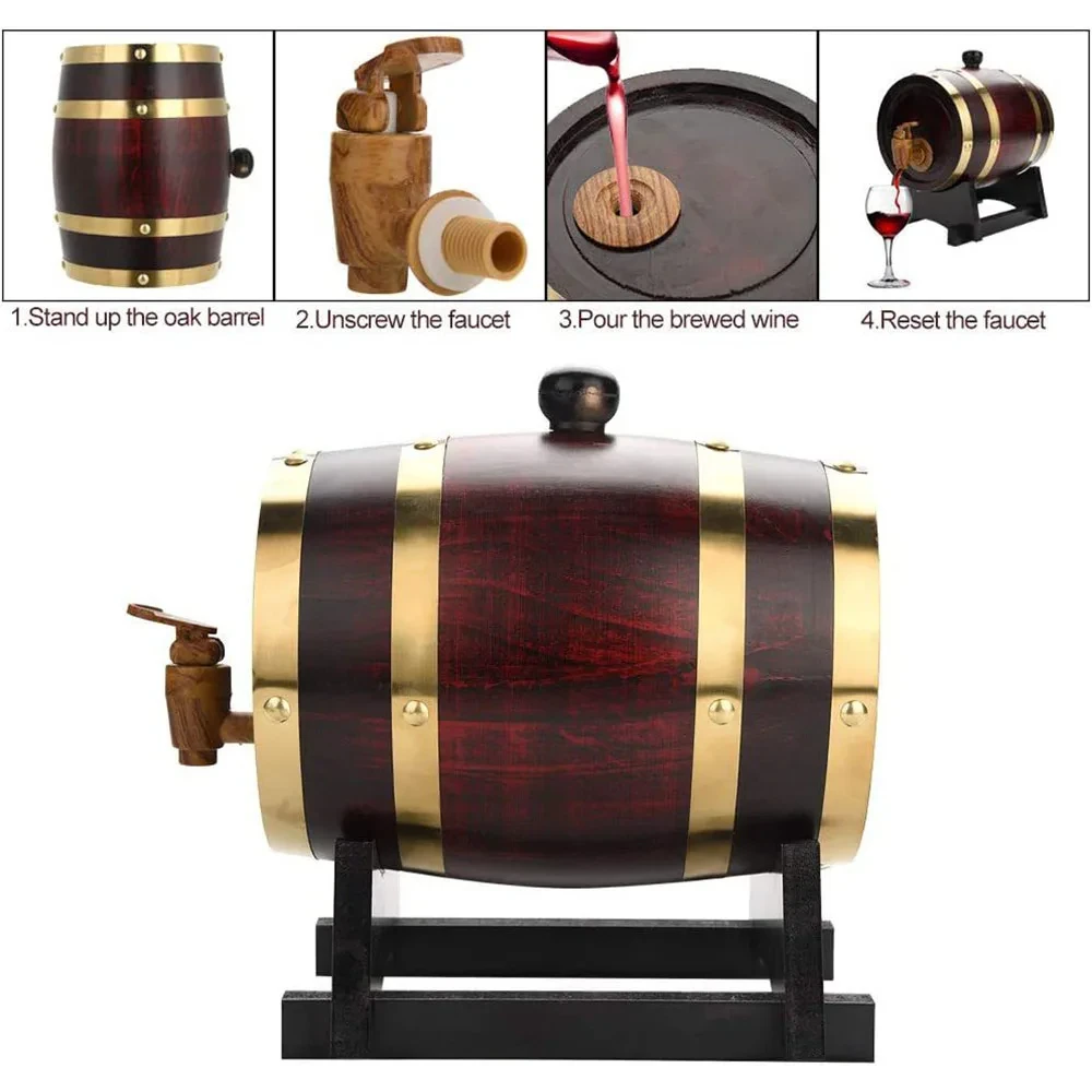 1L/1.5L/3L Wood Wine Barrel Vintage Oak Beer Brewing Accessories Whiskey Storage Container Home Decoration Wine Bar Tools wine barrel