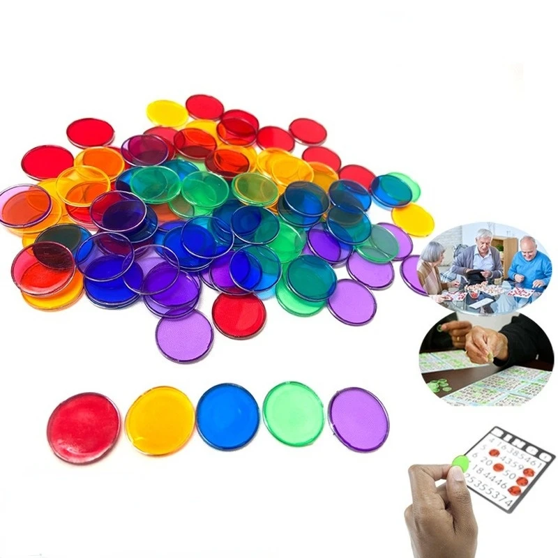 100Pcs 17mm Magnetic Plastic Transparent Color Chip Iron Ring Game Currency Magnetic Bingo Game Accessories bingo game set