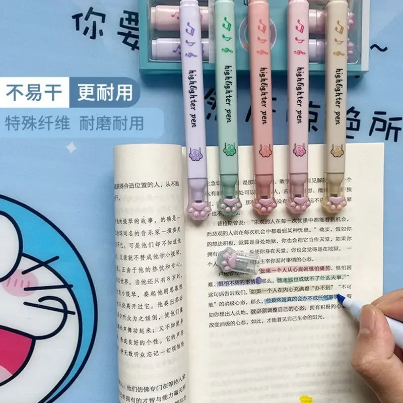 6 Teile/satz Kawaii Katze pfote Fluoreszierende Textmarker Marker Pastell Zeichnung Stift Student Schule Bürobedarf Nette Schreibwaren – Detail 6