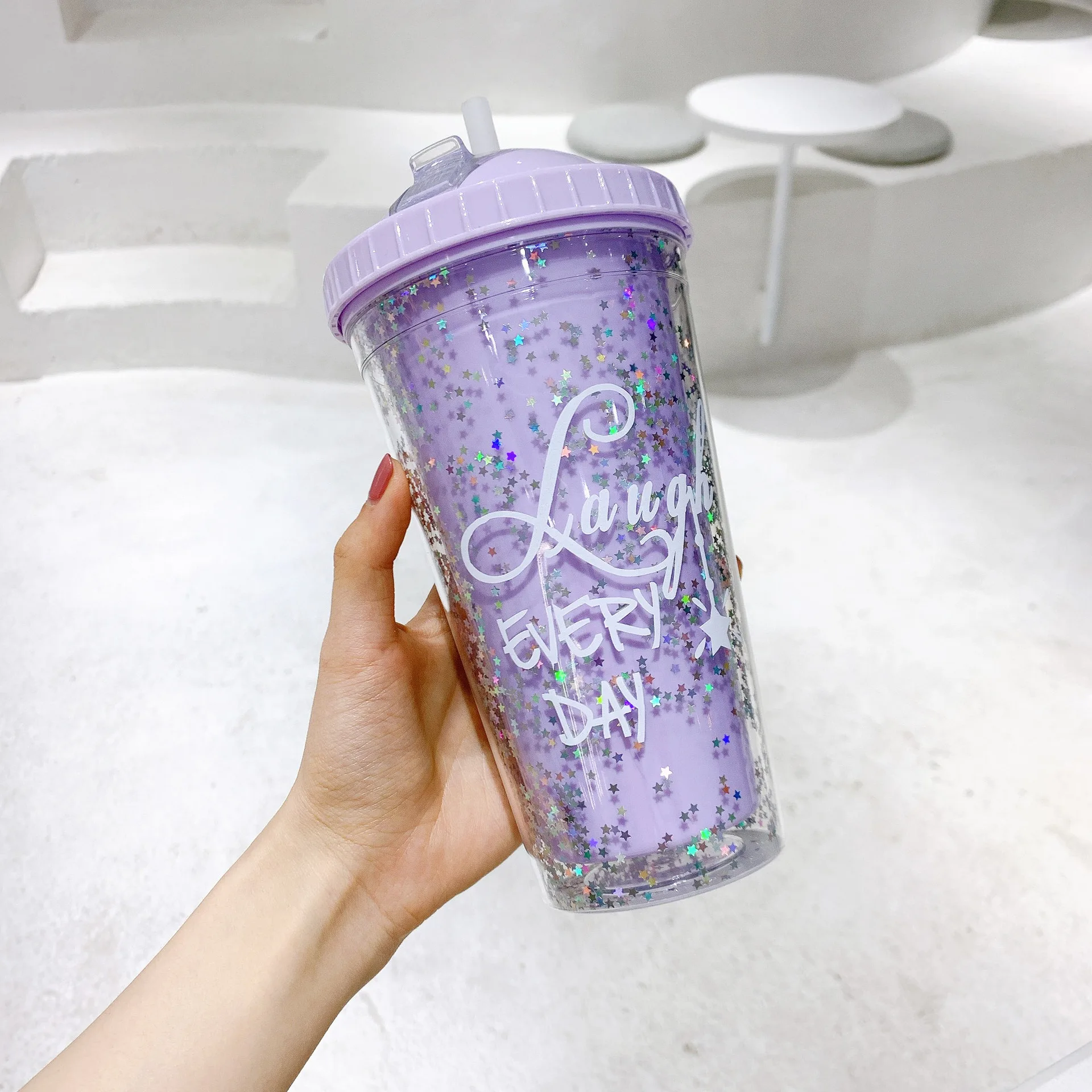 60 Pack Glitter Cups with Lids and Straws Reusable Plastic Tumblers Cute