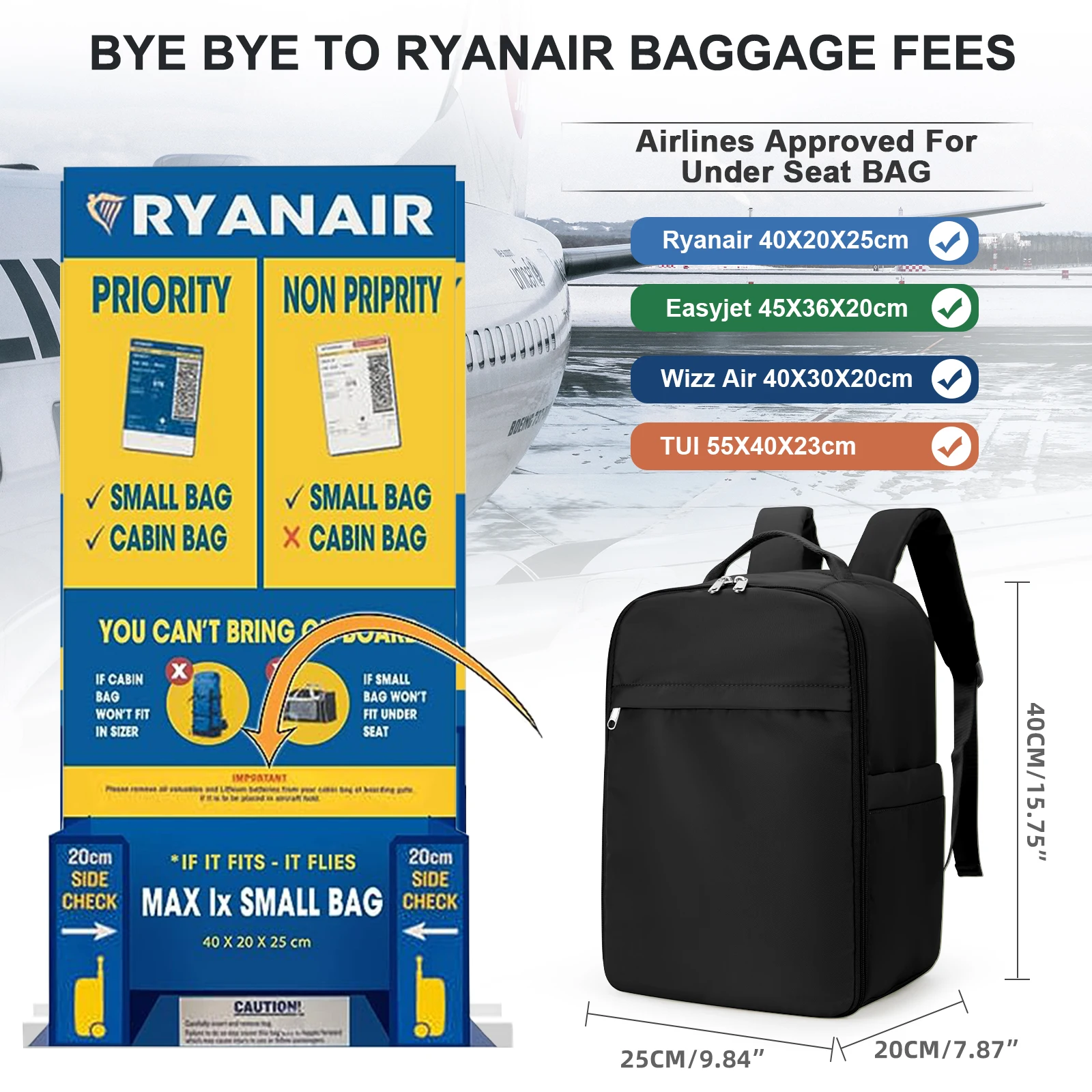 Ryanair Backpack 40x20x25 Cabin Bag, Hand Luggage Travel Backpack for Easyjet Cabin Bag 45x36x20, Laptop Backpack for Women/Men