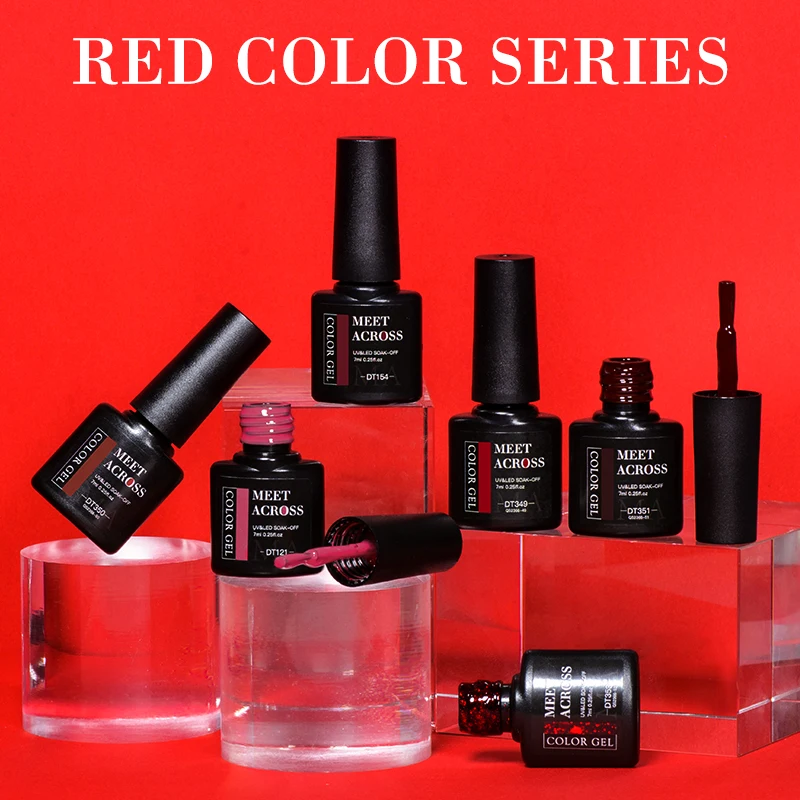 MEET ACROSS 7ml Red Gel Nail Polish Crystal Semi Permanent Soak Off UV Gel Varnish Nail Art Manicure Base Matte Top Coat Vernis 5