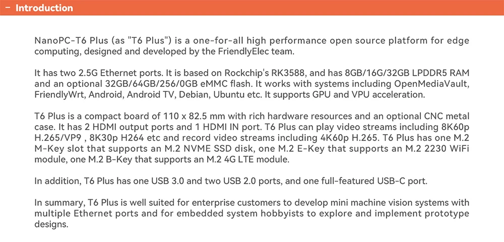 NanoPC T6 Plus Edge Computing Development Board Dual 2.5G Ethernet Rockchip RK35