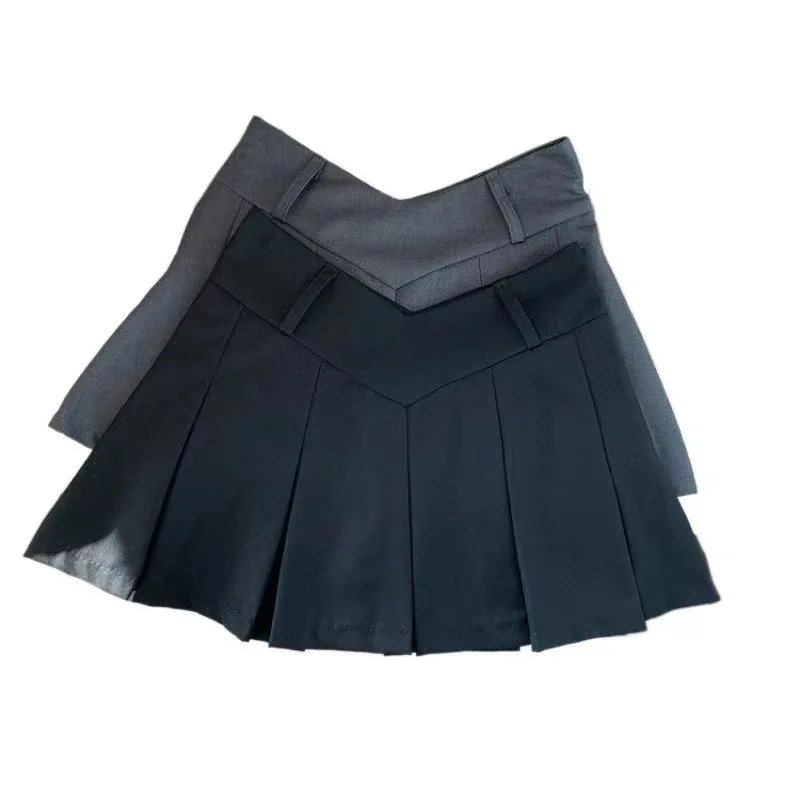 Black Women Pleated Skirts Summer V Waist Zipper Girls Dancing JK Mini Skirts Black Fashion Student A Line Faldas New