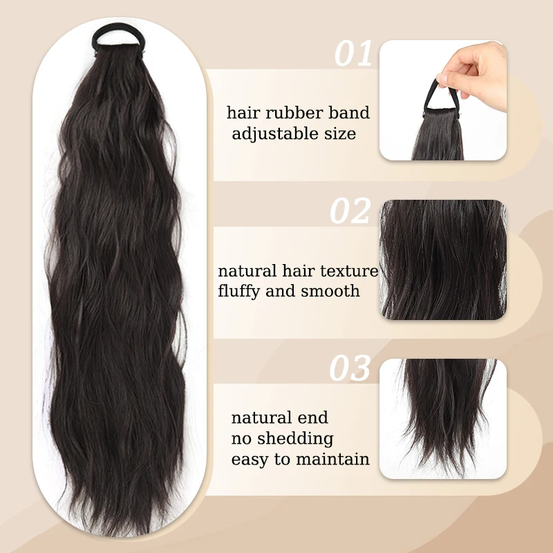 Hair Ponytail Extensions Wig Synthetic Water Wave Ponytail Hairpiece with Hair Tie for Women Long Curly Wavy Ponytail for Use