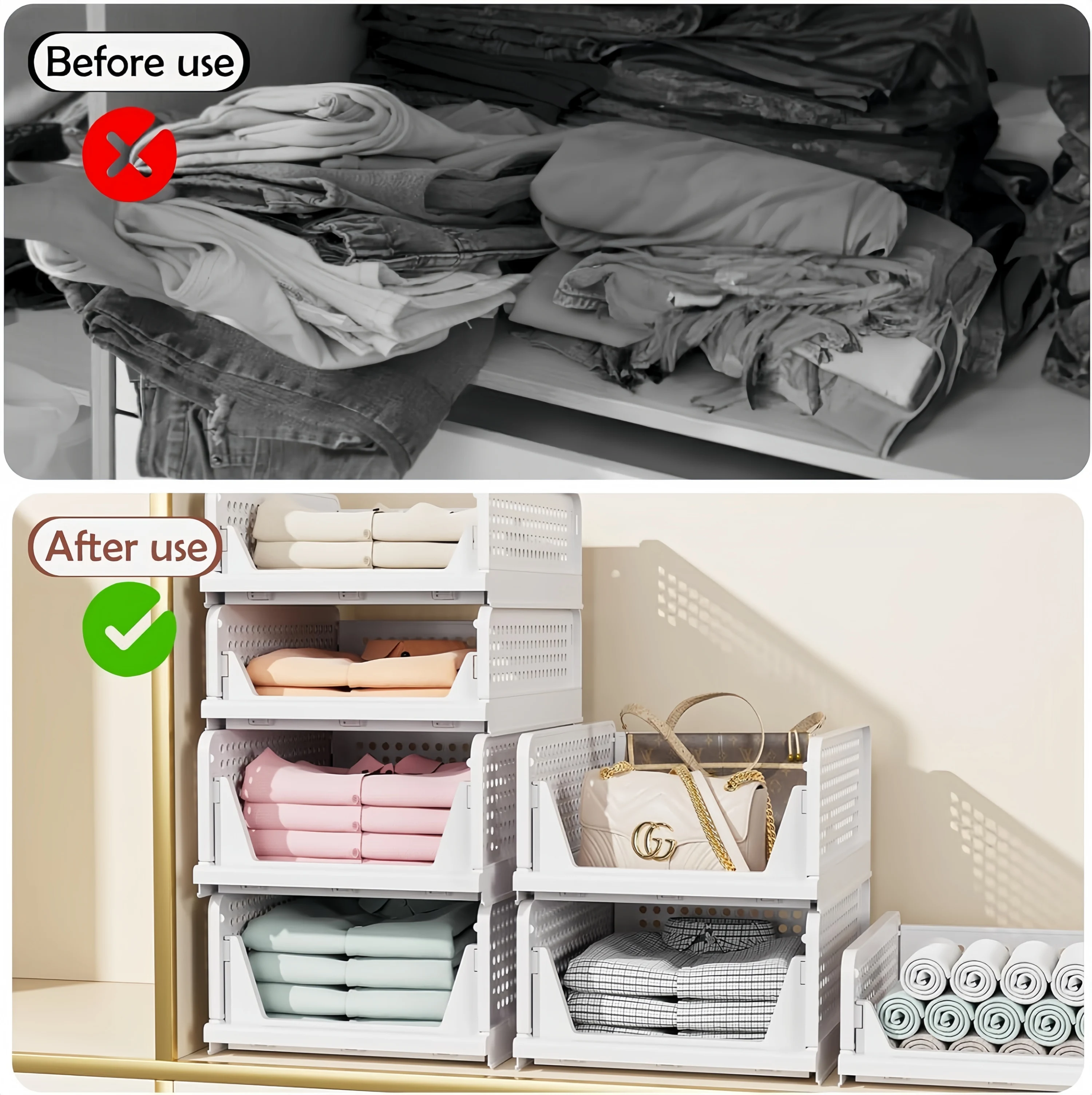 Foldable Drawer Organizer Box，Home Stackable Clothes and Underwear Storage Box，apply To Wardrobe Cupboard Kitchen BathroomOffice - 3